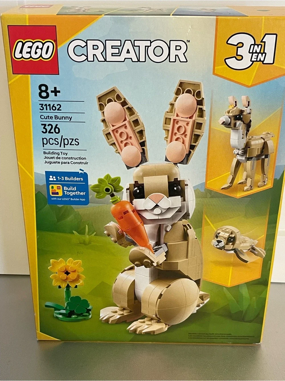 Lego Creator 3 in 1 Tan Bunny Building Block Figure with Orange Carrot 31162 8+